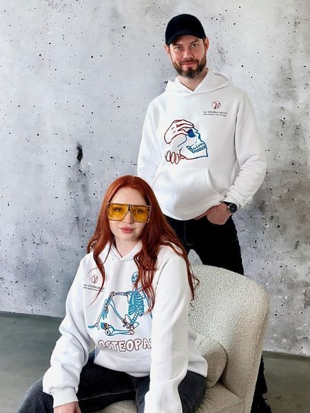 Худи остеопат со скелетом белое на флисе VG-HD-OSK-FL-WH-S фото