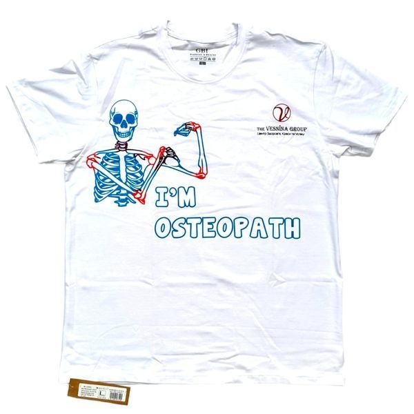 Футболка остеопат со скелетом белая VG-TSHIRT-OSK-WH-S фото