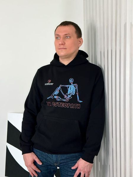 Худи остеопат со скелетом черное на флисе VG-HD-OSK-FL-BK-S фото